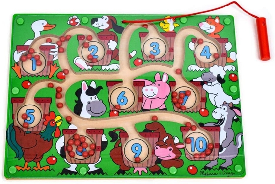 बच्चों की लकड़ी की संख्या चुंबकीय पहेली भूलभुलैया खिलौने मनका बोर्ड खेल